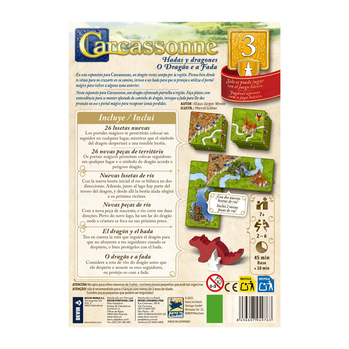 JUEGO DE MESA Carcassonne Exp. 3 - Dragones y Hadas