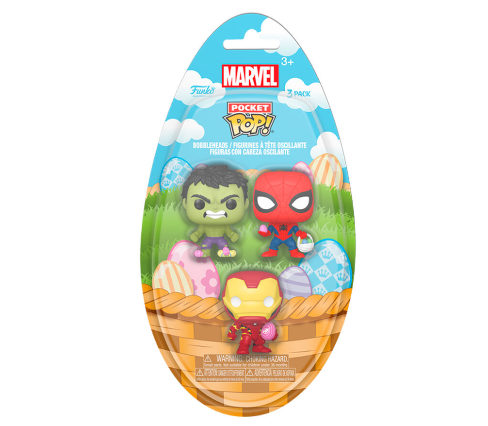 3 FUNKO POP POCKET MARVEL PASCUA - HULK IRON MAN SPIDERMAN HUEVO