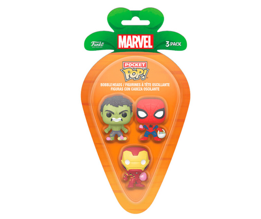 3 FUNKO POP POCKET MARVEL PASCUA - HULK IRON MAN SPIDERMAN ZANAHORIA